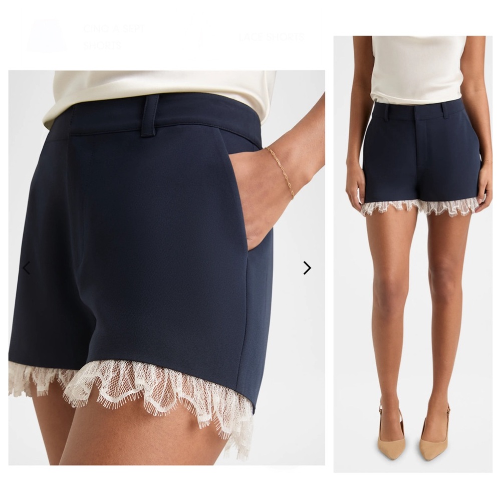 cinq a sept Navy Blue Lace-Trim Tailored Shorts